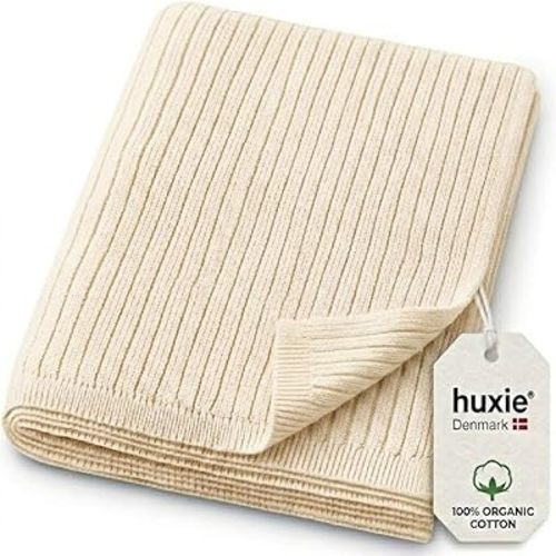 Knitted Organic Cotton Baby Blanket- Swaddle Blanket, 30" x 40" Soft Receiving Blanket for Newborn (Ivory)
