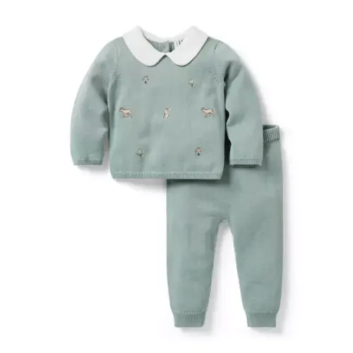 Baby Sage Green Baby Embroidered Countryside Matching Set by Janie and Jack