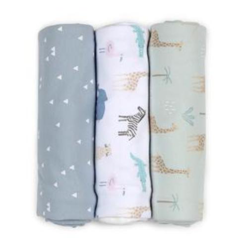 3 Pack Organic Cotton Interlock Wraps - Safari
