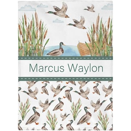Personalized Blankets for Kids,Mallard Duck Boy Name Blanket, Duck Name Blankets, New Baby Gift Custom Duck Theme Nursery