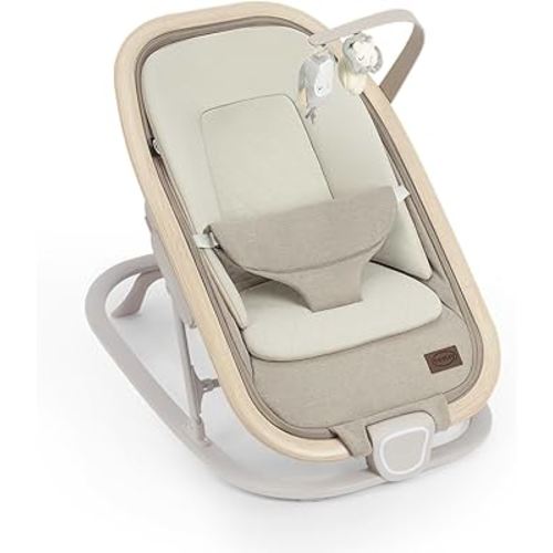 Noah 2-in-1 Baby Bouncer Seat, Portable Baby Rocker Chair for Infants 0-9 Months, One-Hand Recline, Newborn Cushion, Plush Toys, Oat Beige