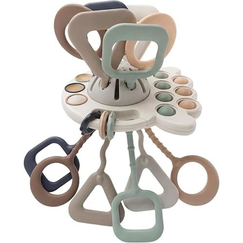 GOPO TOYS Montessori Silicone Pulling Toy for Babies 0 Months+ - Baby Travel Toys for Airplane, Car and Stroller – Montessori Pull String Toy for Baby & Toddlers 1-3