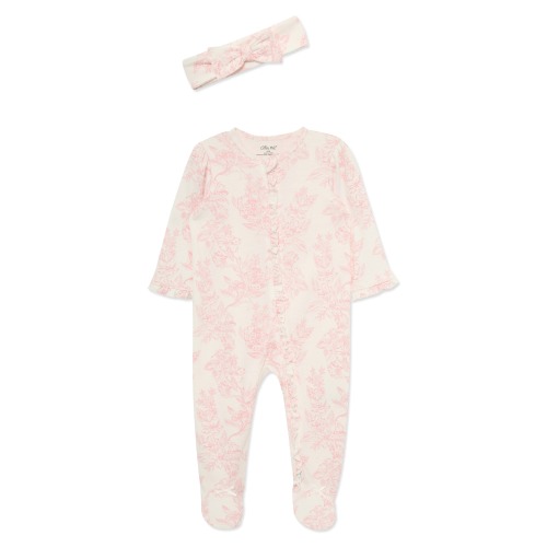 Rose Toile Cotton Footie & Headband Set (Nordstrom Exclusive)