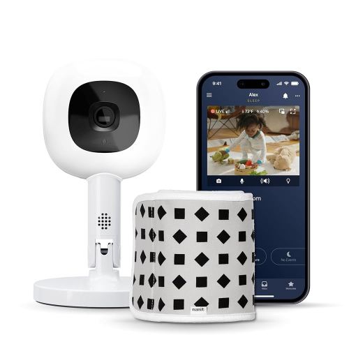 Nanit Pro 1080p HD Smart Baby Monitor & Flex Duo Stand, Featuring Split Screen and Alert Zone Function, Includes Small Breathing Band, White