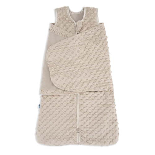 HALO 3-Way Adjustable Velboa Baby Sleepsack Swaddle, Fawn Grey Plush Dots, Size 0-3 Months