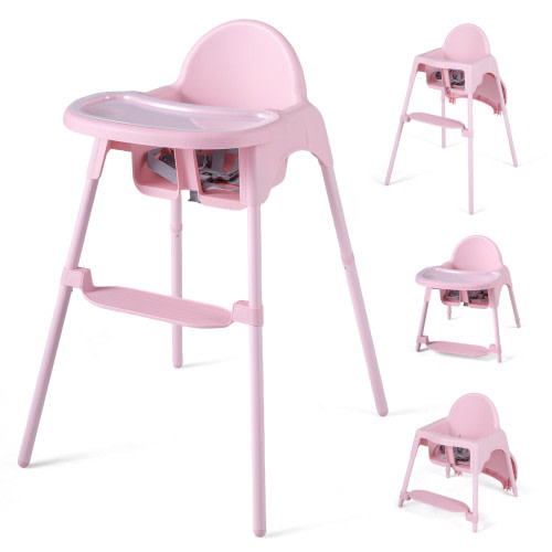 Baby Joy 4-in-1 Convertible Highchair with Footrest & Tray - Pink