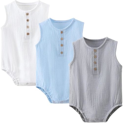 Baby Boy Romper Sleeveless Cotton Linen Bodysuit Tank Top One Piece Neutral Newborn Baby Summer Clothes/Outfits
