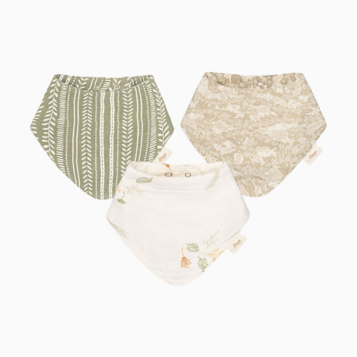 Crane Baby Cotton 4 Layer Muslin Bib Set (3 Pack) - Willow Ecru/Green