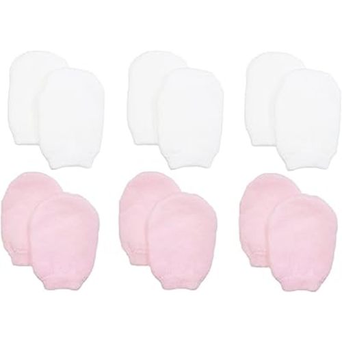 Nurses Choice Newborn Baby Girl No‑Scratch Mittens – Soft Cotton Stay‑On Infant Gloves – Hospital Trusted Protection for Delicate Skin – Newborn Essentials (6‑Pack, White & Pink)