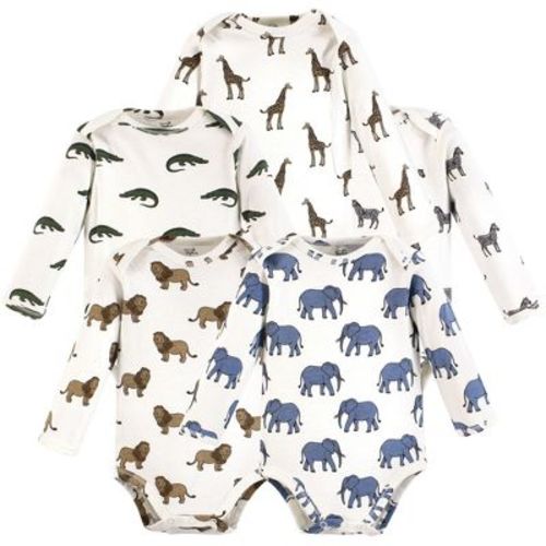 Touched by Nature Organic Cotton Long-Sleeve Bodysuits, Classic Safari Animals, 3-6 Months
