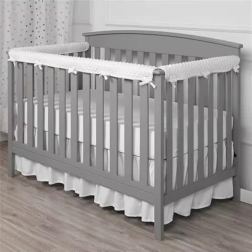 Rail Cover - Gray/White Reversible Teething Guard, Soft Minky Dot, One 51"x7" & Two 27.5"x7" Covers, Protects Rails, Prevents Bumps & Chewing, Rail Protector, Edge Guard Bumper