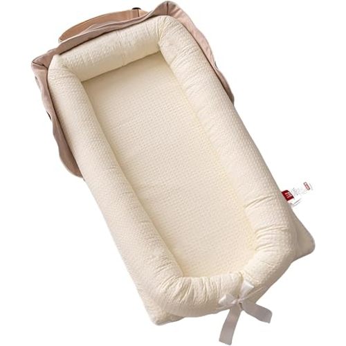 Baby Lounger 0-24 Months Portable,Infant Lounger for Newborn Adjustable,Soft Organic Breathable Fabric & 3D Support Newborn Lounger for Home & Trave,Newborn Essentials(Beige)