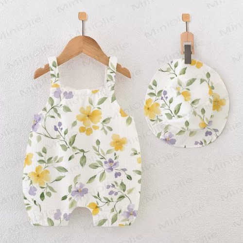 Baby Girl Yellow Floral Romper with Hat