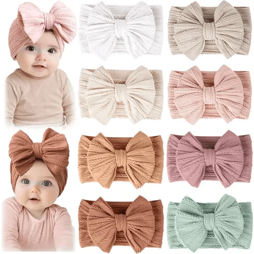 Prohouse 8 Pack Baby Headbands Soft Nylon Hairbands Hair Bows for Newborns Infants Toddlers and Baby Girls Elastic Hairbands for Daily Wear, Photoshoots