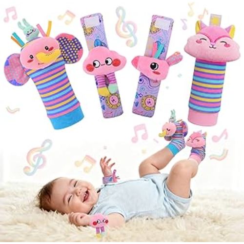 MPQMPQ Baby Girls Wrist Rattle Socks and Foot Finder Set,Newborn Essentials Pink Unicorn Sensery Toys for Babies 0-12 Months Infant As Shower Gifts