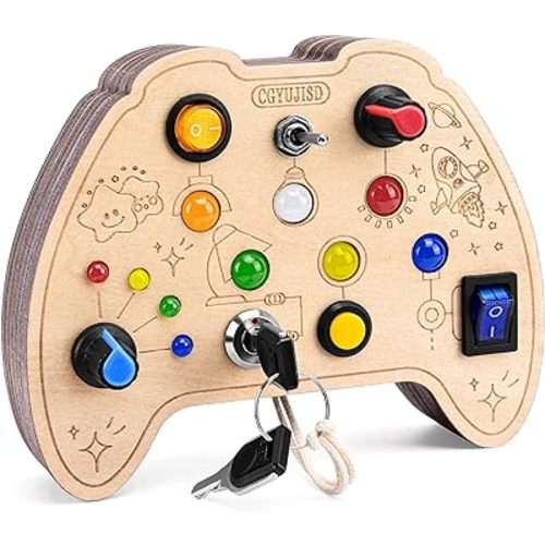 Busy Board with led Light,Switch Board,Montessori Toys for 1+ Years Old, Wooden Sensory Travel Toy for Toddlers 1-3.