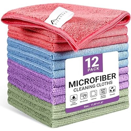 Microfiber Cleaning Cloth, 12 Pack Assorted Color Cleaning Rags for Housekeeping, Colorful Reusable Microfiber Towels for Car, Kitchen, Bathroom and Household Cleaning Supplies, 11.8"X11.8"