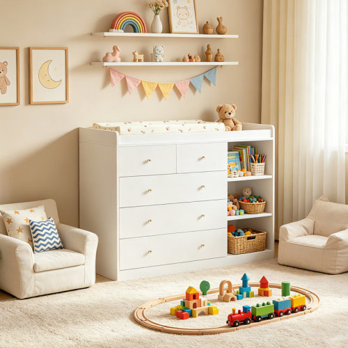 QUNTTINA Modern 5 Drawer Dresser With Removable Changing Topper | Wayfair