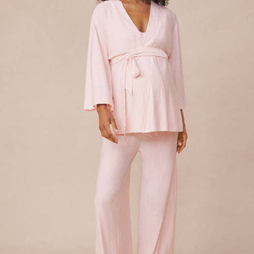 LAKE | 3-Piece | DreamModal® Pajamas | English Rose Pencil Stripe Maternity Kimono Bundle