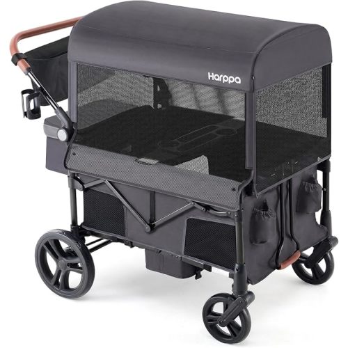 Harppa Remy 4 Seater Wagon Stroller, Foldable with Canopy for 4 Kids