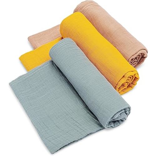 Parker Baby Co. Swaddle Blankets - Pack of 3 of 100% Cotton Muslin Swaddle Blankets for Baby Boys and Girls - Unisex/Gender Neutral - Dune Set
