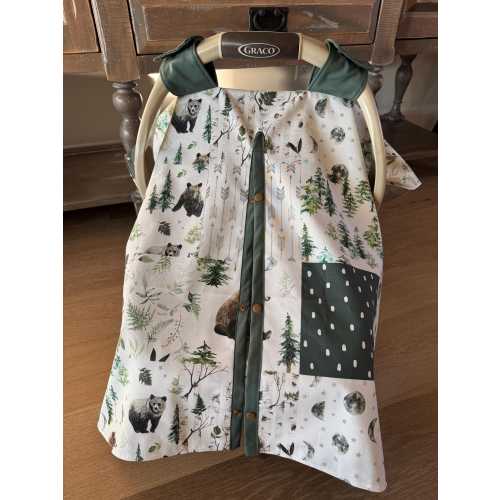 Cute Baby Car Seat Canopy Cover - Woodland forest Bears, Trees, Animal - All Cotton or Minky - Baby Boy - Shower Gift