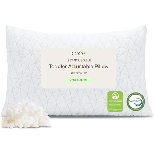 Coop Home Goods Original Toddler Adjustable Pillow, Soft, Breathable, 19" x 13" Washable Mini Bed Pillow for Kids with Premium Memory Foam and Zippered Cover, CertiPUR-US/GREENGUARD Gold