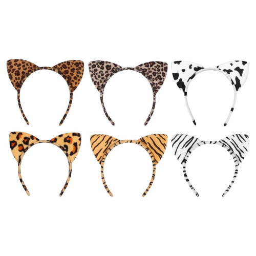 TEAMD 6-Piece Cat Ear Headband Plush Leopard Texture Headband Cheetah Ear Headband Cosplay Party Hair Accessories