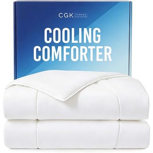 Cooling Comforter Full/Queen Size - Cooling Blanket for Hot Sleepers and Night Sweats - Summer Comforter for Full & Queen Size Beds - Soft, Comfy, Breathable Cold Blanket for Sleeping - 90x90 (White)