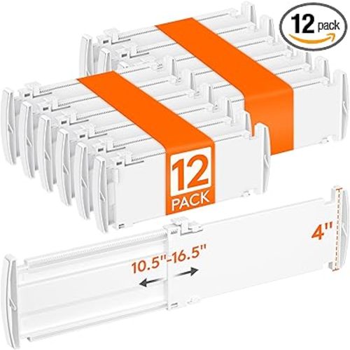 Lifewit 4" Tall 12 Pack Drawer Dividers, 27-42cm/10.5-16.5" Expandable Drawer Divider for Clothes, Adjustable Dresser Drawer Organizers, Drawers Separators for Dresser/Bathroom/Closet/Kitchen White