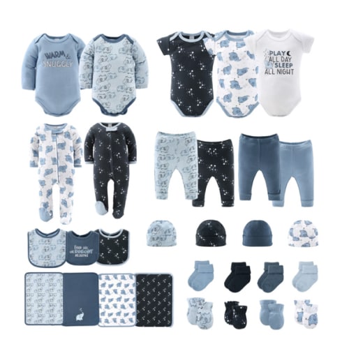 Clothing Gift Set for Baby Boys - Elephant Blue, 30 Piece