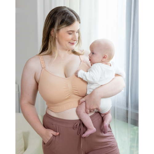 Kindred Bravely Sublime Pumping Bra Hands Free, Adjustable Pumping & Nursing Bra with EasyClip for all Breast Pumps (Beige, Small)
