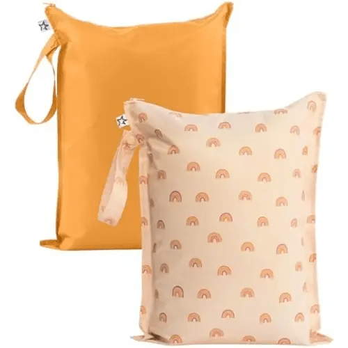 Tiny Twinkle Wet Dry Bag – 2 Pack Reusable Waterproof & Mess Proof Wet Bags for Swimsuits & Travel, Baby Towels & Beach Essentials,a Diaper Bag Must-Have(Boho Rainbow)