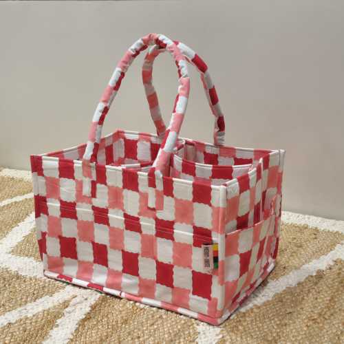 Block Print Red and Pink Nappy Caddy