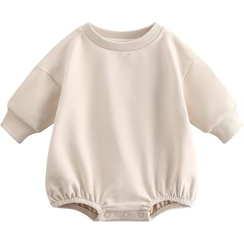 Bafeicao Baby Boy Girl Sweatshirt Romper Bubble Romper | Organic Cotton,Oversized,Solid Color,Long Sleeve,Warm Fall Winter
