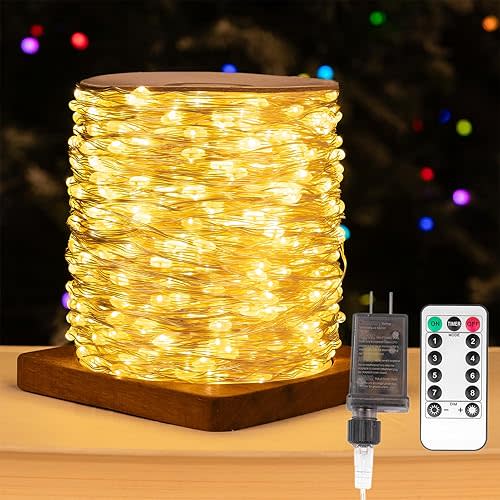 Fairy Lights Plug in,100FT 300LEDs Waterproof Led String Lights,8 Modes Remote Twinkle Light for Outdoor Indoor Christmas Wedding Birthday Garden Party Decorations,Silver Wire,Warm White