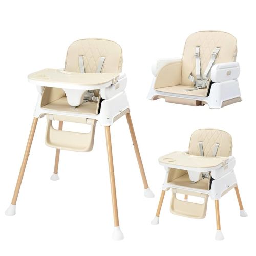 JOYMOR 5 in 1 Baby High Chair for Babies and Toddlers, Portable Highchair Fold Compact, ConvertibleBaby Feeding Chair Booster for Eating with Detachable Double Tray, 5 Point Harness (Beige)