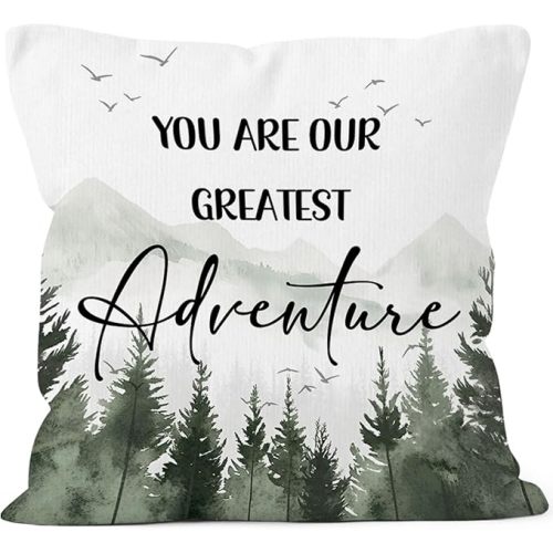 Woodland Baby Nursery Throw Pillow Cover Gifts 18x18, Forest Mountain Decor Pillow Cases for Kids Boys Room Bedroom Playroom, You are Our Greatest Adventure Pillowcases for Couch Bed Sofa