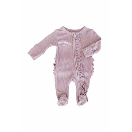 Embroidered Bamboo Waffle Zipper Ruffle Footies | In Bloom