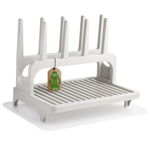PopYum Seattle Gray Drying Rack from 100% Recycled Bottles with Silicone Drying Mat, countertop for Baby Bottle, Plastic Bags, Compact