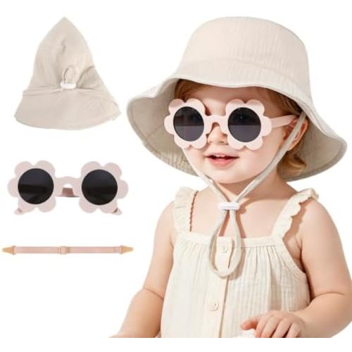 Leotruny Cotton Baby Sun Hat: Muslin Adjustable Bucket Hat with Sunglasses