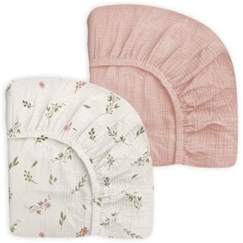 Pack and Play Sheets 2 Pack, Muslin Cotton Nursery Bedding, 27" x 39"