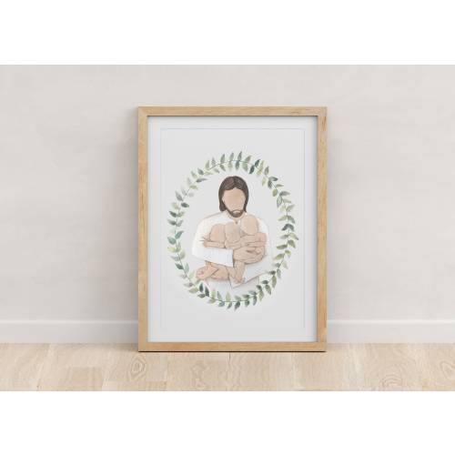 Christ Holding Triplets Gender Neutral Babies Watercolor Print