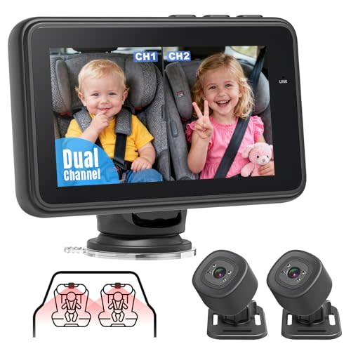 Baby Car Camera for 2 Kids - 4.3" Dual Channel Car Baby Monitor with Split Screen,Night Vision, Wide View, Easy Install Rear Facing Backseat Camera for Baby