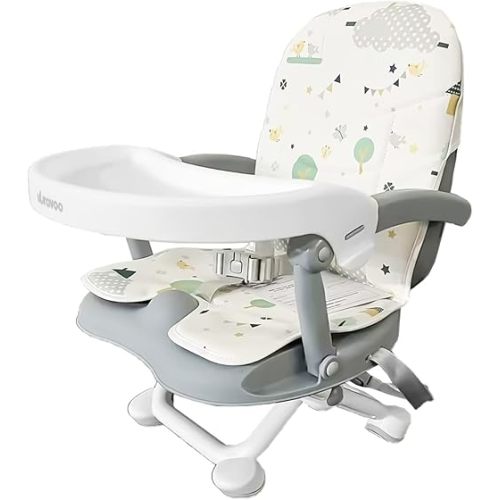 Baby Booster Seat for Dining Table with Removable Tray & Cushion, 3in1 Portable Toddler Booster Seat, 4 Height Adjustable Travel High Chair for Babies and Toddlers