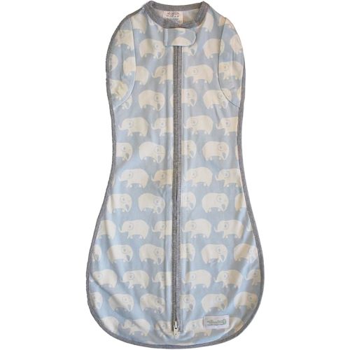 Woombie Convertible Baby Swaddle Blanket, Converts to Wearable Blanket for Babies Up to 6 Months, Kiss Elephant Blue, 14-19 lbs