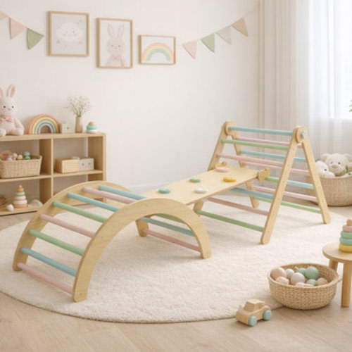 Foldable Wooden Climbing Toys Set for Toddlers, Montessori Indoor Playground with Arch & Ramp | Wayfair