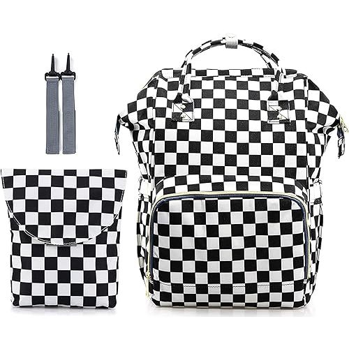 MCWTH Checkered Diaper Bag Backpack Set for Baby Girls Mom, Large Capacity Multi-Function Nappy Bags Organizer