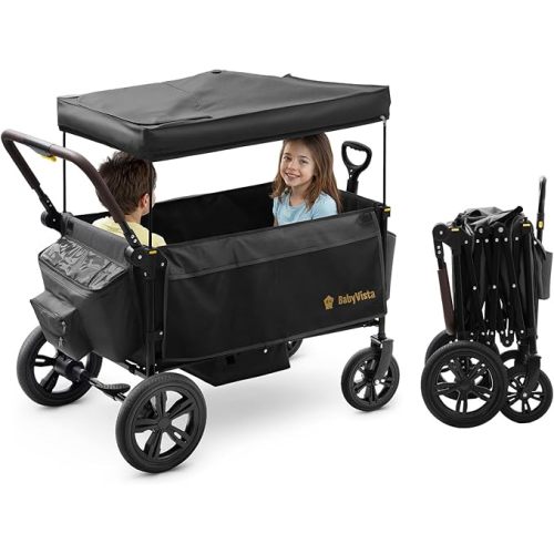 Stroller Wagon for Kids, One-Hand Adjustable Push/Pull Handle, Spacious Storage, 8"/12" All-Terrain Wheels, Canopy with Bug Net, Wagon Stroller for Daily Walks, Short Trips & Grocery Runs