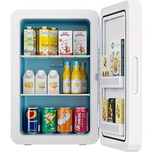 22L/30Cans Mini Fridge for Bedroom, 12v DC Portable Cooler & Warmer, Mini Refrigerator with Glass Front, for Car Office Desk & Dorm Food Beverage Skincare Makeup (White)